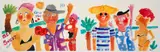 Ann Roberts Morley Frantic, 2 Figural Scenes with Tourists on Beach, 1990's