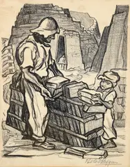 Ladrilleros [Brick Makers] by Pablo O'Higgins, lithograph on wove paper, offered Mar 2024
