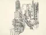 Henry Koerner, San Francisco Cityscape with Van Ness Avenue Cable Car, c.1975-