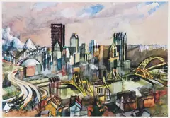 Henry Koerner, Pittsburgh Skyline, 1991, offset, lithograph on paper