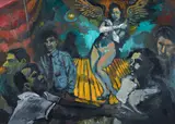 Frank Harris, Altercation at a Burlesque Bar, oil on board, 1980s, apparently