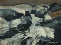Abstract with Pigeons, c.1960s by Robert Schmalzried, oil on panel, offered Mar 2024