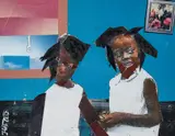 Jeff Zets, Two Young Girls, undated, mixed media with collage and oil paint