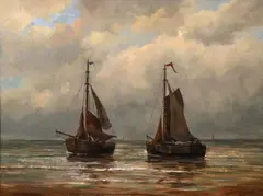 Seascape with Two Fishing Boats by Jacob Willem Gruyter, oil on canvas, offered Dec 2023
