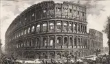 Veduta dell' Anfiteatro Flavio, detto il Colosseo [View of the Flavian Amphitheatre, known as the Colosseum] by Giovanni Battista Piranesi, c.1757, etching on heavy wove paper, impression, offered Dec 2023