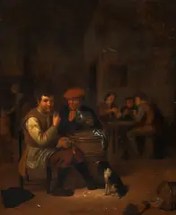 David Ryckaert III, Tavern Scene with Fish Eaters, Drinkers and Cardplayers, (Lowlife Genre), oil on cradled panel