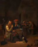 David Ryckaert III, Tavern Scene with Fish Eaters, Drinkers and Cardplayers, (Lowlife Genre), oil on cradled panel