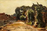Houses Along Canal by Jan Hillebrand Wijsmuller, oil on canvas attached to cradled panel, offered Dec 2023