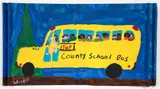 County School Bus, paint on roofing tin, 14 x 26 inches, signed lower left and inscribed To Virginia May God Bless you always, Woodie Your Friend in by Woodie Long, ink on the reverse. Provenance: Virginia Freeman Gallery, Destin, Florida, offered Dec 2023