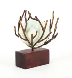 William Glen Davis, Untitled Egg Sculpture, welded, bronze rods, wood and dyed alabaster mineral egg