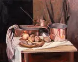 Still Life in the Kitchen, undated by Judy Banks, oil on Masonite board, offered Dec 2023