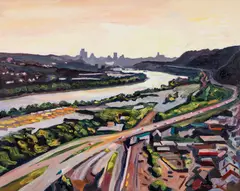 Route 28 and the Allegheny River Towards Pittsburgh, PA by Stephen Hankin, 2007, oil on canvas, offered Dec 2023