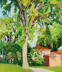 Backyard Tree, Stevens Point, Wisconsin by Stephen Hankin, 1981, oil on canvas, offered Dec 2023