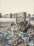 Henry Koerner, San Francisco Skyline, With the Golden Gate Bridge