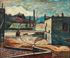 (American/Pittsburgh, 1896-1972), Backyard Pattern by Samuel Rosenberg, 1931, oil and tempera on Masonite, offered Dec 2023