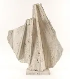 Henry Bursztynowicz, Aurora Borealis - Large Winged Figure (Folded Slab Number 54), circa 1980, polished and, carved travertine marble