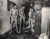 Teenie (American/Pittsburgh, 1908-1998), Four Nude Men in a Locker Room, taken c. 1938-1946, printed c.1980s, matte by Lawren Harris, photograph, offered Dec 2023