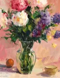 Robert Moore, Spring Peonies, 1993, oil on artist's board