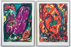 Carl-Henning Pedersen, Two prints from Machu Picchu Series, 1983, lithographs printed in colors, 26 x 19.5 inches, both, pencil
