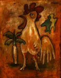 Mariano Rodríguez, Gallo, (Rooster), 1976, oil on card mounted on canvasboard