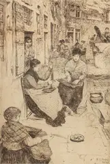 Otto Henry Bacher, The Lacemakers of Venice, etching
