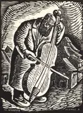 Chaim Goldberg, The Fiddler, woodblock print, 12 x 9 inches