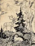 Andrey Avinoff, Christmas Card design with Animals, c.1940s