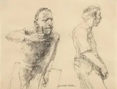 Herbert Olds, (American/Pittsburgh, 20th century), Man Shaving with Side Portrait, pencil drawing