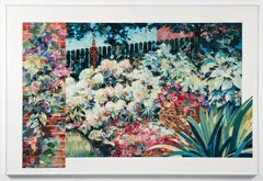 Noel Newell's Garden, Marlborough Avenue by Robert Schmalzried, 2000, mixed media with oil and cut paper on board, offered Nov 2023
