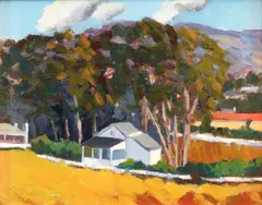 Sunny Day Mission Ranch by Patty Biederman, 2015, oil on masonite panel, offered Nov 2023