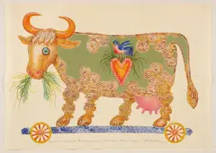 Ford Ruthling, Cows Have an Inner Light #10-BB, Remembering my Grandmother - Frieda Maurer, 1995, monotype from hand embossed painted tin on Arches paper
