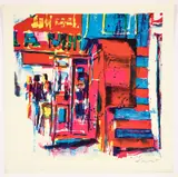 Nicola Simbari, Untitled, color, lithograph, 1980, abstracted street scene
