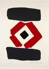 Kōjin Toneyama, Abstract in Black and Red, 1969, aquatint and etching on wove paper