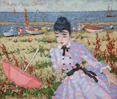 Plage A St. Adresse (Beach at Saint Adresse) by Suzanne Eisendieck, oil on canvas, offered Sep 2023