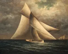 Trevor James, Sailboats at Sea, oil on canvas, early/mid 20th century