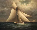 Trevor James, Sailboats at Sea, oil on canvas, early/mid 20th century