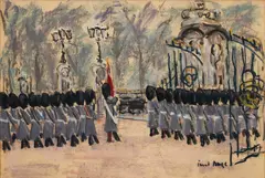 Paul Maze, Changing the Guards, Horse Guards Parade, oil pastel on paper