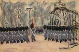 Paul Maze, Changing the Guards, Horse Guards Parade, oil pastel on paper