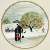 Apple Harvest by Patricia Buckley Moss, 1980, watercolor and ink, 12 inches in diameter, offered Sep 2023