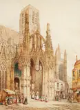 Louviers Cathedral, Normandy by Heinrich Hermann Schafer, watercolor and pencil, offered Sep 2023