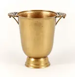 Marie Zimmermann, Bat handled Champagne Cooler, hand wrought and patinated and hammered, bronze champagne cooler, 10.25 inches tall, with