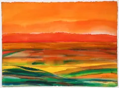 Joseph Grippi, Orange Landscape, c.late 1970s, monoprint with, watercolor, on heavy wove paper, pencil