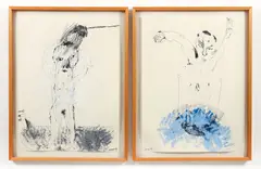Michael Hafftka, Title: Male and Female Figures Showering, 1983, Medium:, ink, ink wash, gouache, and mixed media on paper, Dimensions: