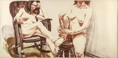 Philip Pearlstein, Two Female Models on Rocker and Stool, 1975, lithograph printed in colors, One of 20 U.S.F. proofs (total