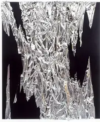 Anselm Reyle, Untitled (ID 4527), 2004, mixed media with foil on canvas, in acrylic box