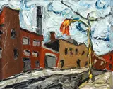 Arnold Sharrad, Under Brooklyn Bridge, 2010, oil and heavy impasto on artist's board