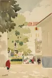 Street Scene, Contrexeville by Pierre Adolphe Valette, watercolor and pencil, offered Sep 2023
