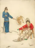 Elyse Ashe Lord, Two Asian Women, undated, hand colored, etching on paper