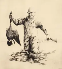 His First Goose by Richard Evett Bishop, etching on paper, 1928, offered Aug 2023