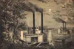 Untitled by F. Sala, lithograph scene on the mississippi, offered Aug 2023